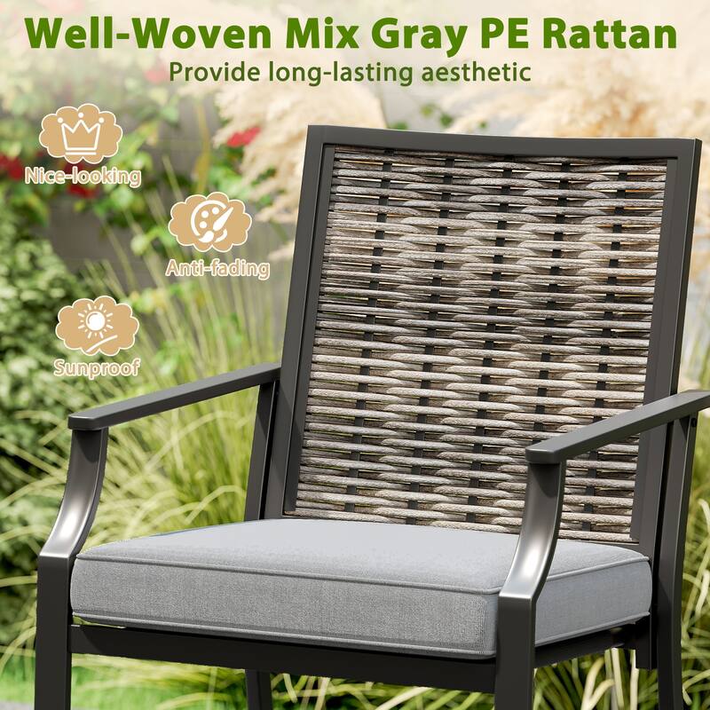 Gymax Patio Bar Stools Set of 4 w/ Armrest Fabric Seat & Heavy-Duty