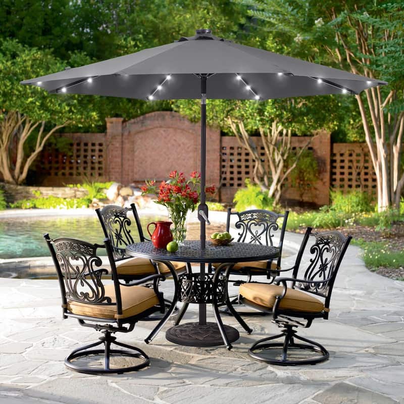 LIVOOSUN 9Ft Patio LED Market Umbrella Outdoor Table Steel Umbrella - Anthracite