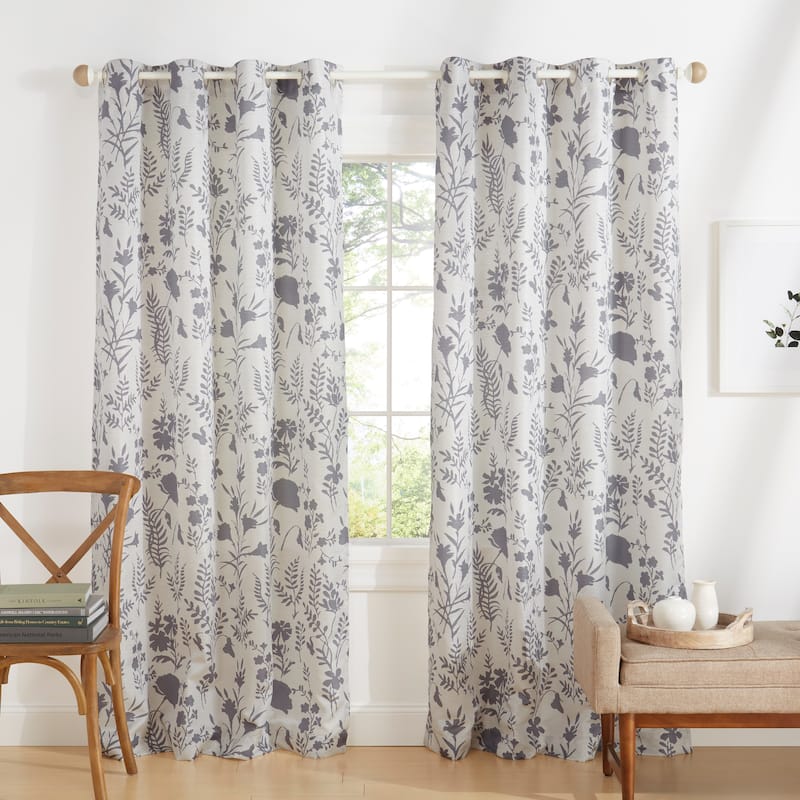 ATI Home Silhouette Floral Grommet Top Curtain Panel Pair - 54X96 - Dark Grey