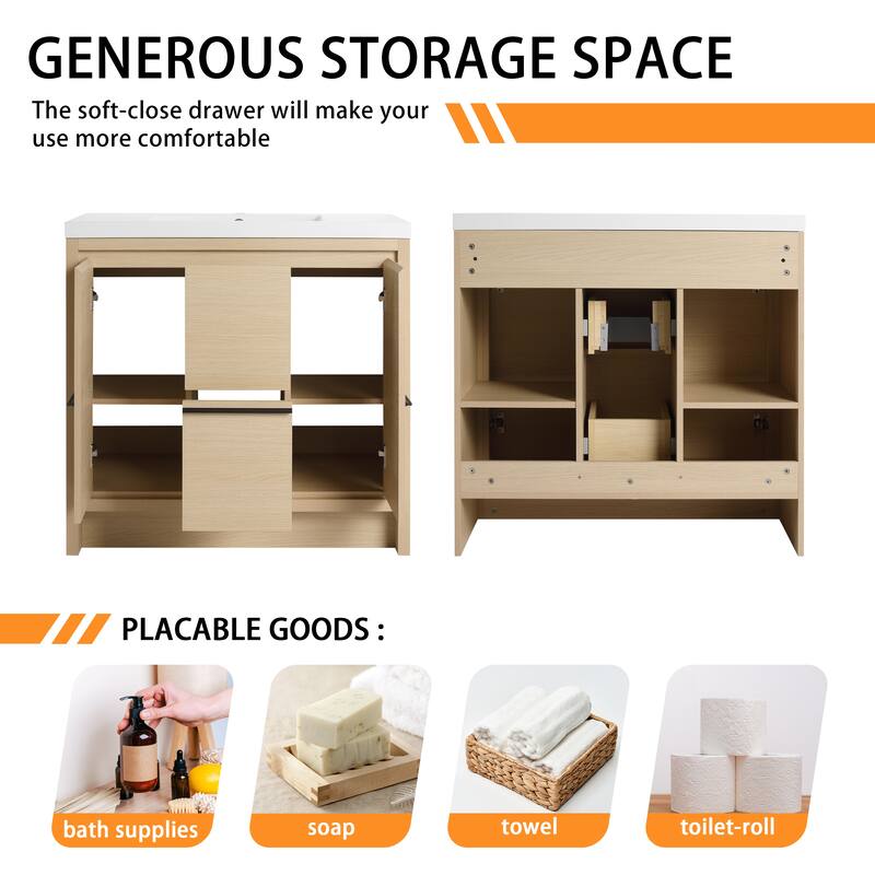 Bathroom Vanity With Sink In 24/30/36/48 Inch, Freestanding Bathroom Vanity With Soft Close Door and Drawer