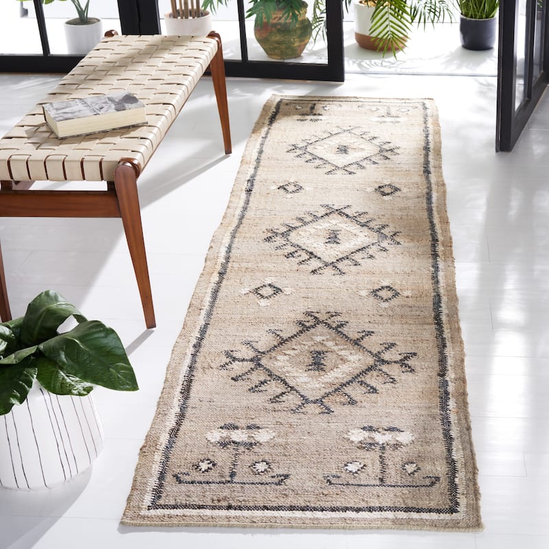 SAFAVIEH Flatweave Kilim Emiljana Jute Rug - 2'3" x 11' Runner - Grey/Black