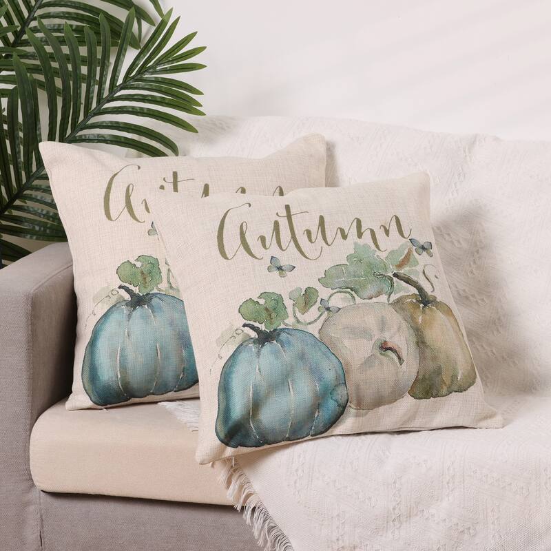 2Pcs Fall Pumpkin Decorative Throw Pillow Covers Square Cushion Covers - Pumpkin Leaf