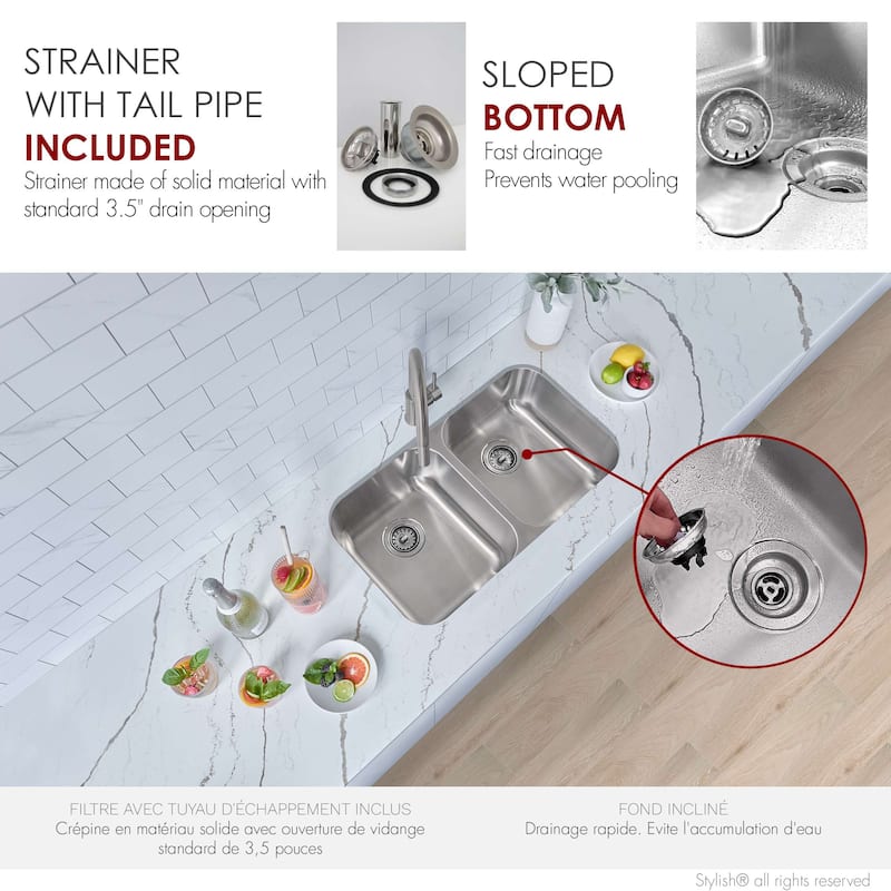 STYLISH Jaspel Dual Mount 31.25" Double-Bowl Kitchen Sink - 31.25" x 18" x 9"