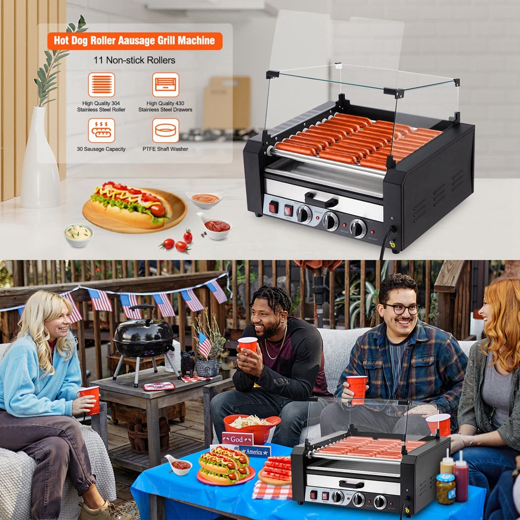 Hot Dog Roller Stainless Steel Sausage Grill Cooker Machine With