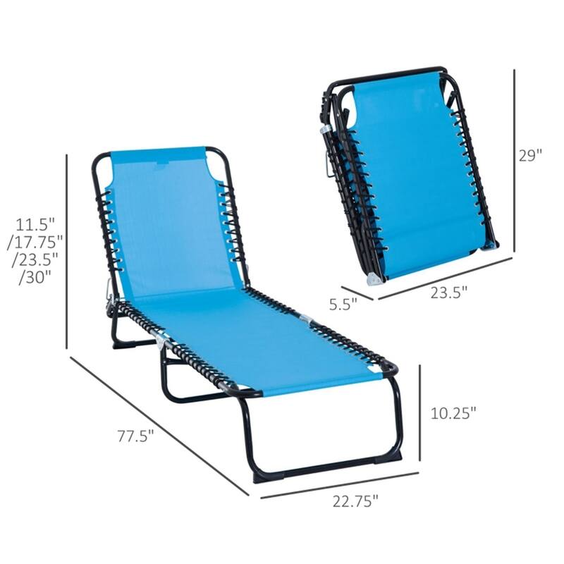 Adjustable Reclining Outdoor Lounge Chair Foldable Portable Camping Poolside Patio with Mesh Fabric and Steel Frame