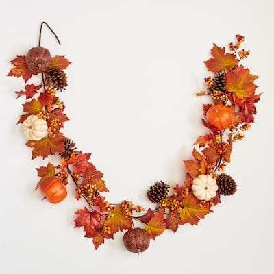 6' Artificial Fall Pumpkin Berries Cone Garland