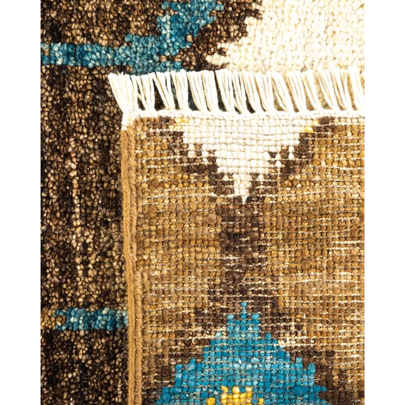 Overton Hand Knotted Wool Contemporary Ikat Green Area Rug - 6' x 9'