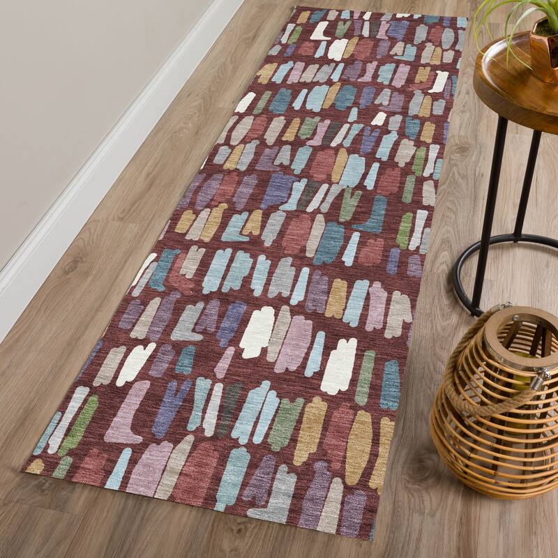 Machine Washable Indoor/ Outdoor Modern Mosaic Chantille Rug