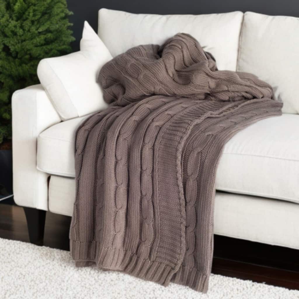 HomeRoots Brown Knitted 100% Cotton Throw Blanket