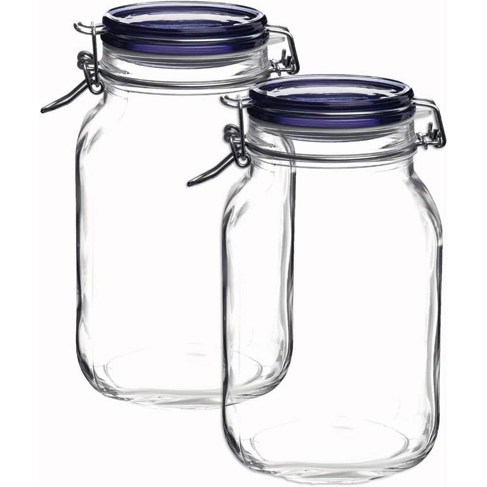 Bormioli Rocco Set of 2 Fido Jars with Blue Lid