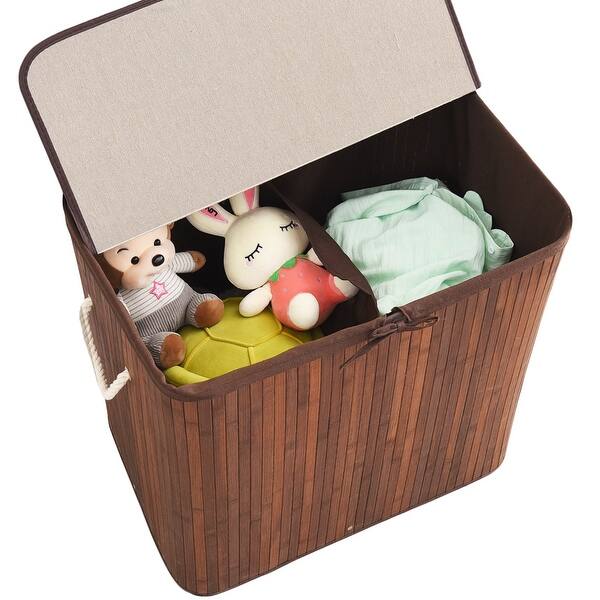 Shop Divided Laundry Hamper Two Section Bamboo Laundry Basket Sorter Overstock 32039597