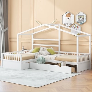 Twin Size House Bed with 3-Storage Drawers, White