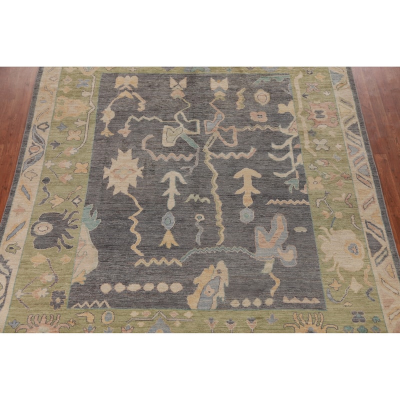 Hand Knotted Oriental 100% Wool Carpet Transitional All-Over Greys & Charcoal Oushak Area Rug - 9' 10'' X 8' 1''