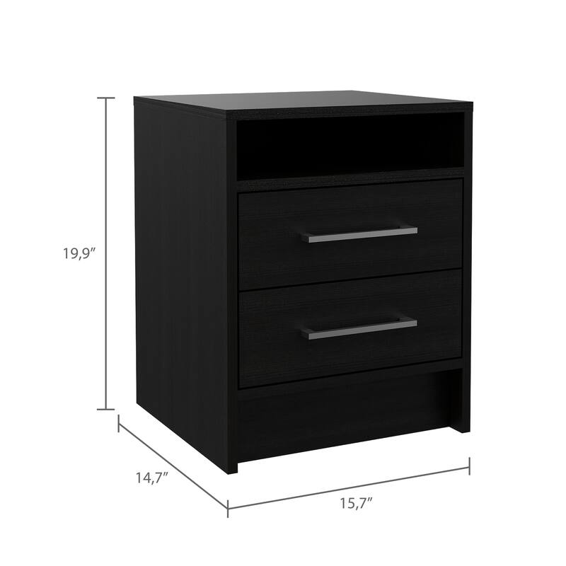 Stylish 2-Drawer 1-Shelf Rectangle Nightstand with Durable Metal Railings