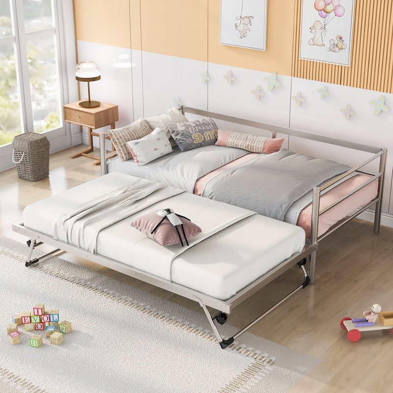 Twin Size Metal Daybed with Adjustable Trundle