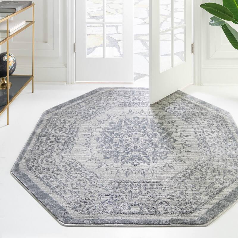 Country & Floral Cadence Collection Area Rug - 4'x4' Octagon - Gray