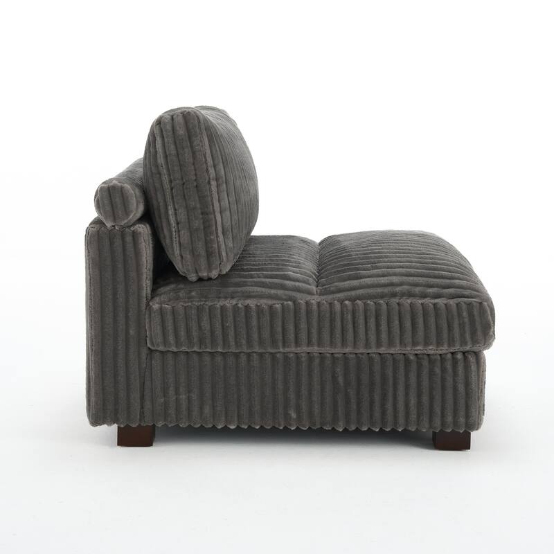 33" W Plush Corduroy Armless Chair Sectional Module with Pillows