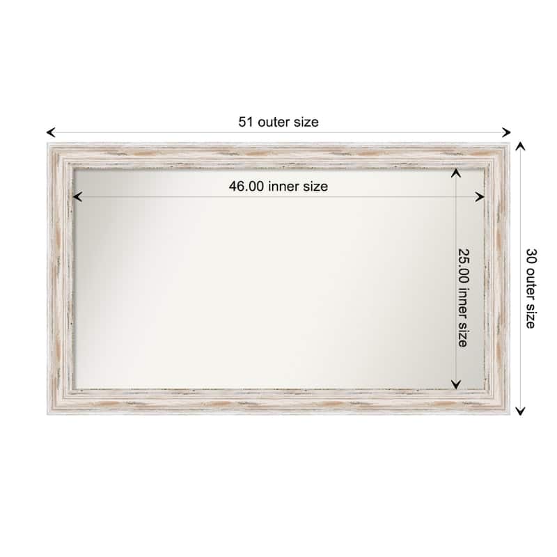 Alexandria White Wash Framed Non-Beveled Custom Wall Mirror, Bathroom Vanity Mirror - Outer Size: 51.25 x 30.25