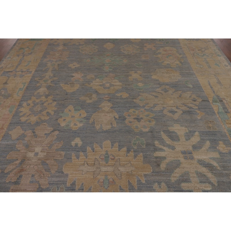 Vegetable Dye Blue Oushak Turkish Area Rug Hand-Knotted Wool Carpet - 8'3"x 10'3"
