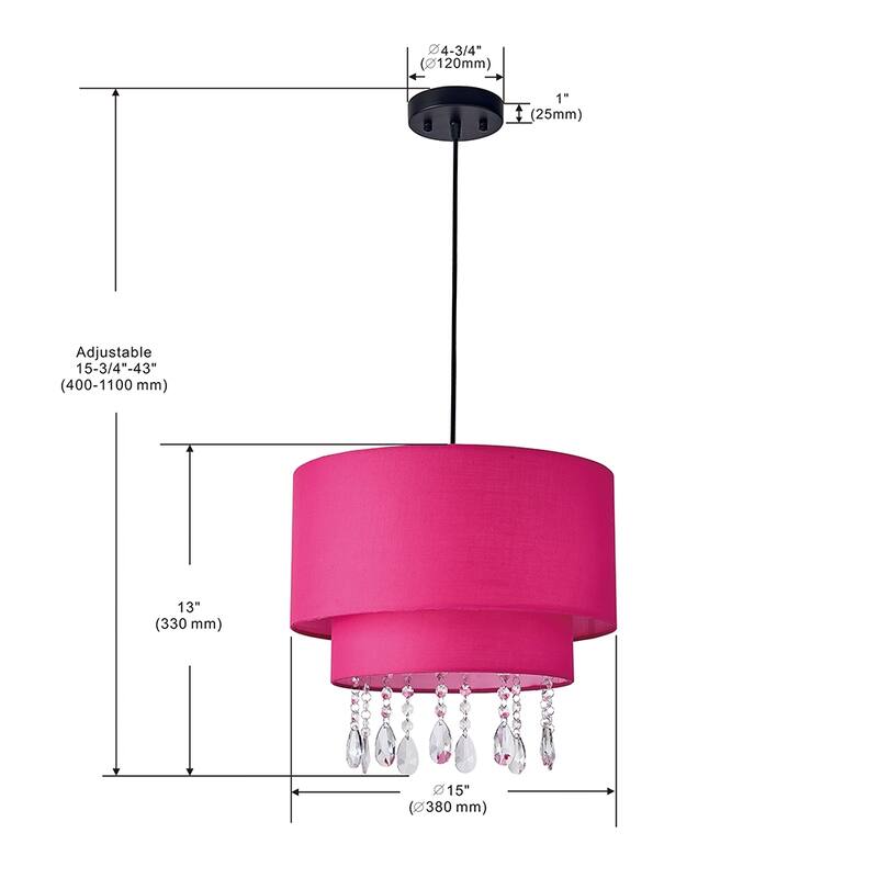 15 inch 3 lights pink cloth with crystal decoration 15 inch pendant