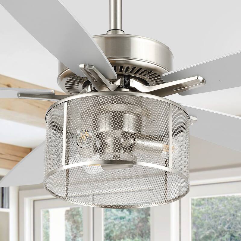Oscar 52" 3-Light Farmhouse Industrial Iron/Wood Mobile-App/Remote-Controlled LED Ceiling Fan, by JONATHAN Y