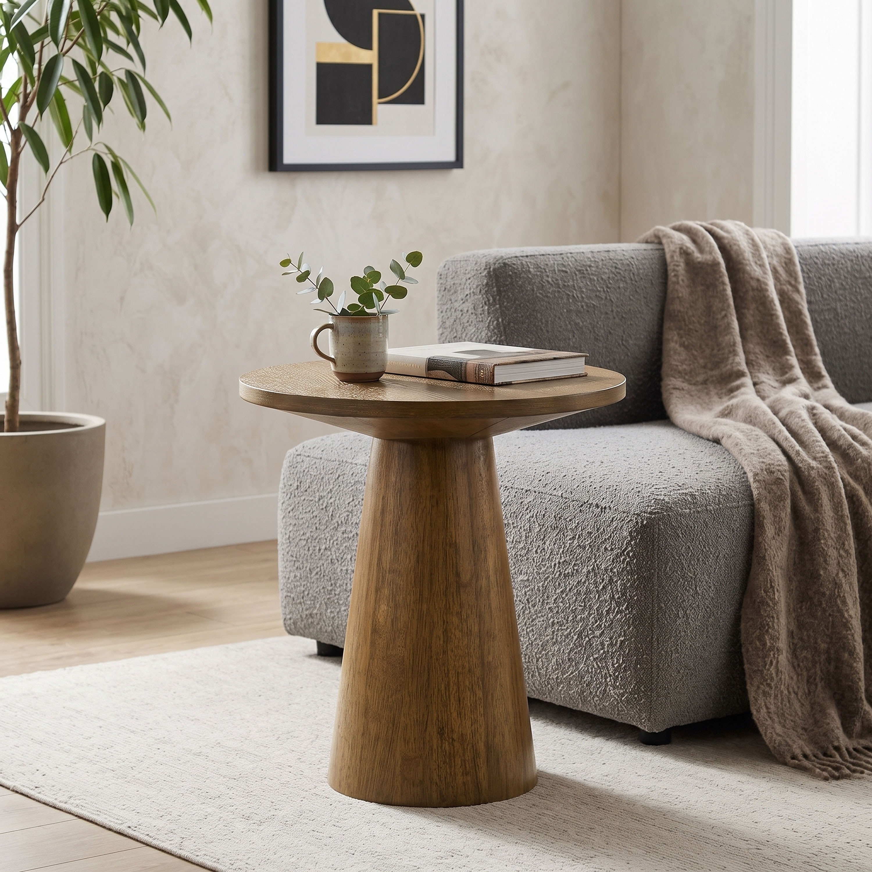 Furniture of America Vitten Modern Round Solid Wood Pedestal End Table