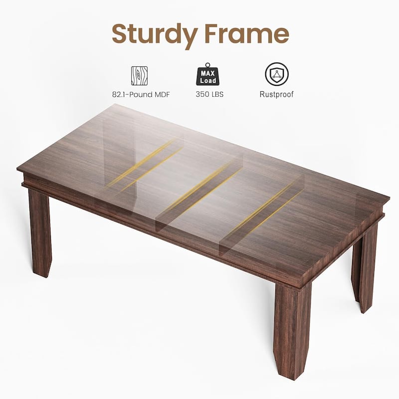 71'' Farmhouse Dining Table, Wood Rustic Kitchen Table with Sturdy Frame & Rustic Brown Finish