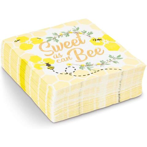 50 Bee Paper Napkins, Bumblebee Baby Shower Sweet As Can Be Birthday Party Gold