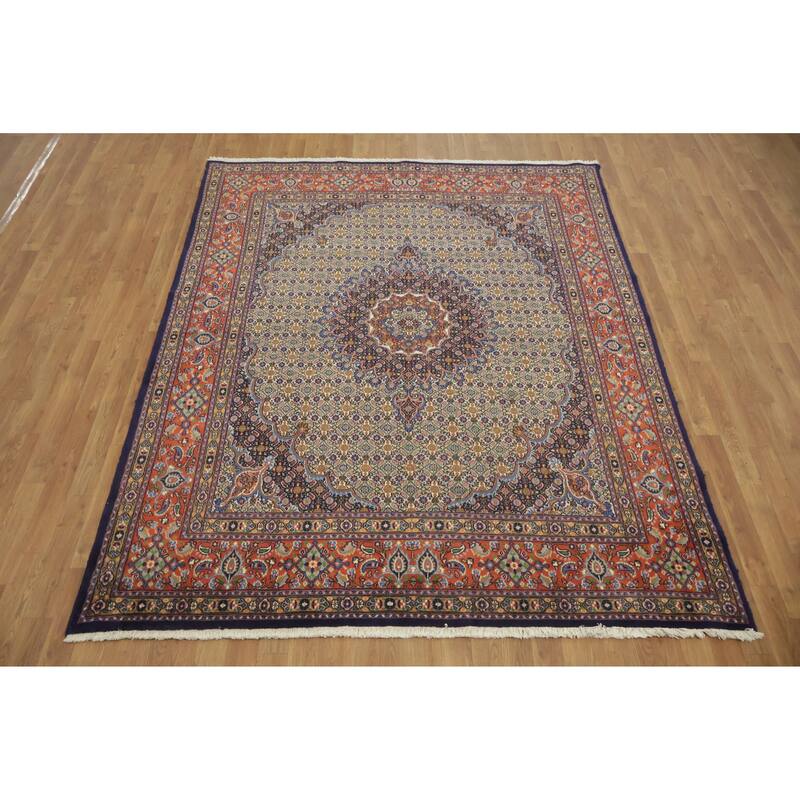 Hand Knotted Oriental 100% Wool Carpet Traditional Geometric Beige & Ivories Mood Area Rug - 8' 0'' X 6' 5''