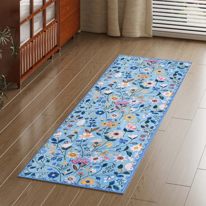 Nature Floral Non-Slip Machine Washable Colorful Modern Area Rug