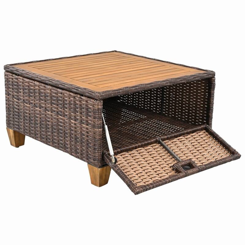 8-Piece Wicker Outdoor Conversation Set with Swivel Rocking Chairs and Acacia Wood Storage Table