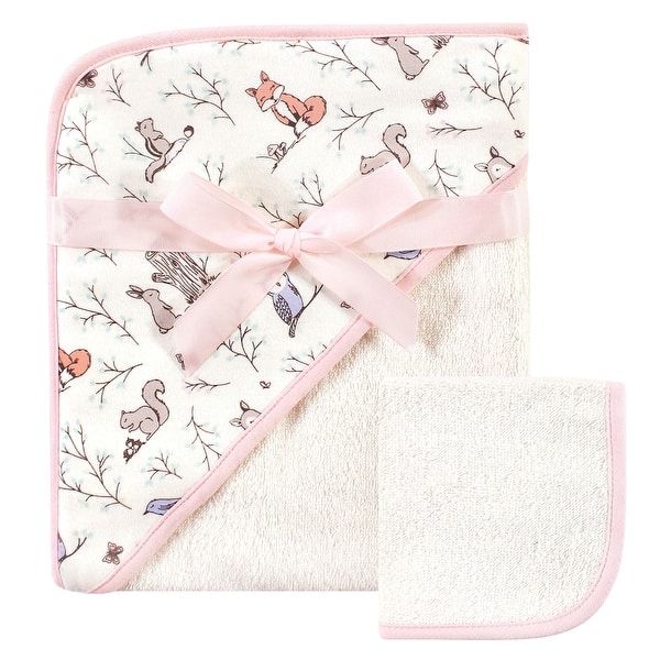 slide 1 of 1, Hudson Baby Infant Girl Cotton Hooded Towel and Washcloth 2pc Set, Enchanted Forest, One Size - Enchanted Forest - One Size One Size - Enchanted Forest