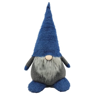 23" Blue And Gray Fabric Standing Gnome Sculpture