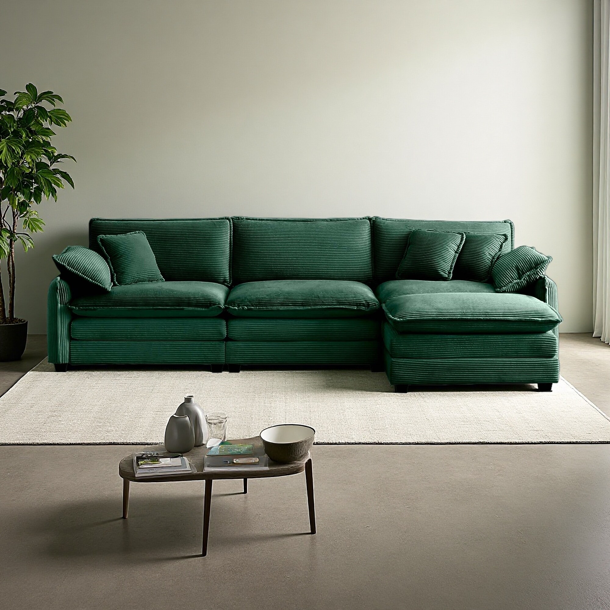 115.3" Corduroy Oversized L-Shaped Modular Sectional Sofa with Ottoman