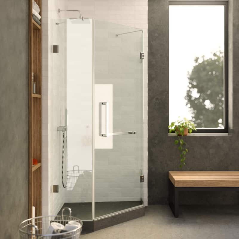 Fine Fixtures Shower Enclosure Neo Angle Frameless Tempered Glass - 40" x 40" - Polished Chrome