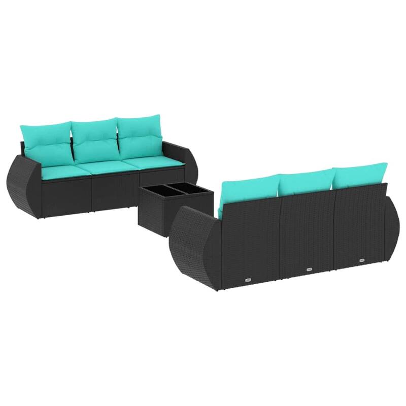 vidaXL 7 Piece Patio Sofa Set with Cushions Black Poly Rattan - 27.6 x 24.4 x 27.2