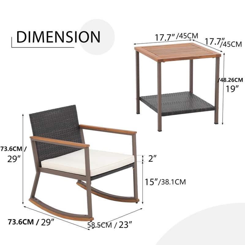 Rocking Bistro Set 3pc-PE Wicker & Wood,Outdoor Patio Furniture