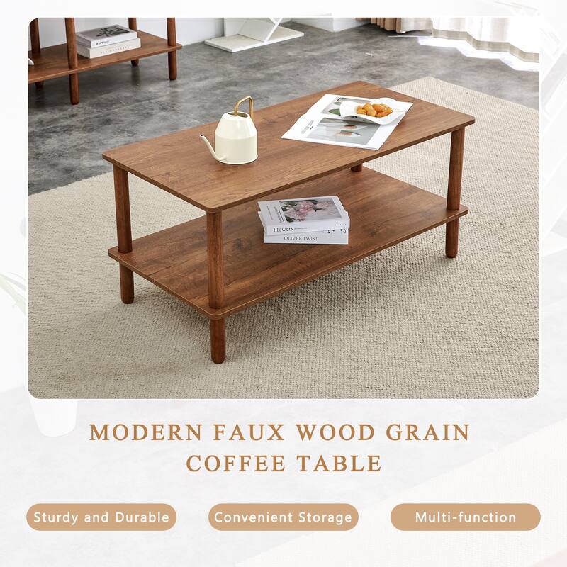 2-Tier Coffee Table for Living Room, End Table with Open Storage Shelf