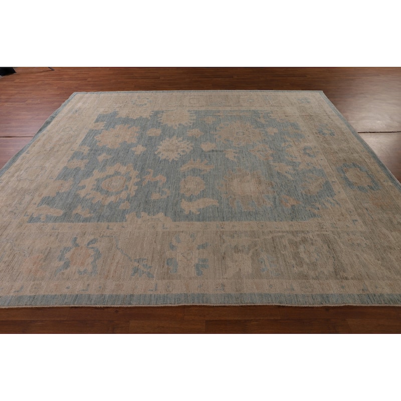 Blue Floral Oushak Vegetable Dye Area Rug Handmade Wool Carpet - 8'5" x 10'0"