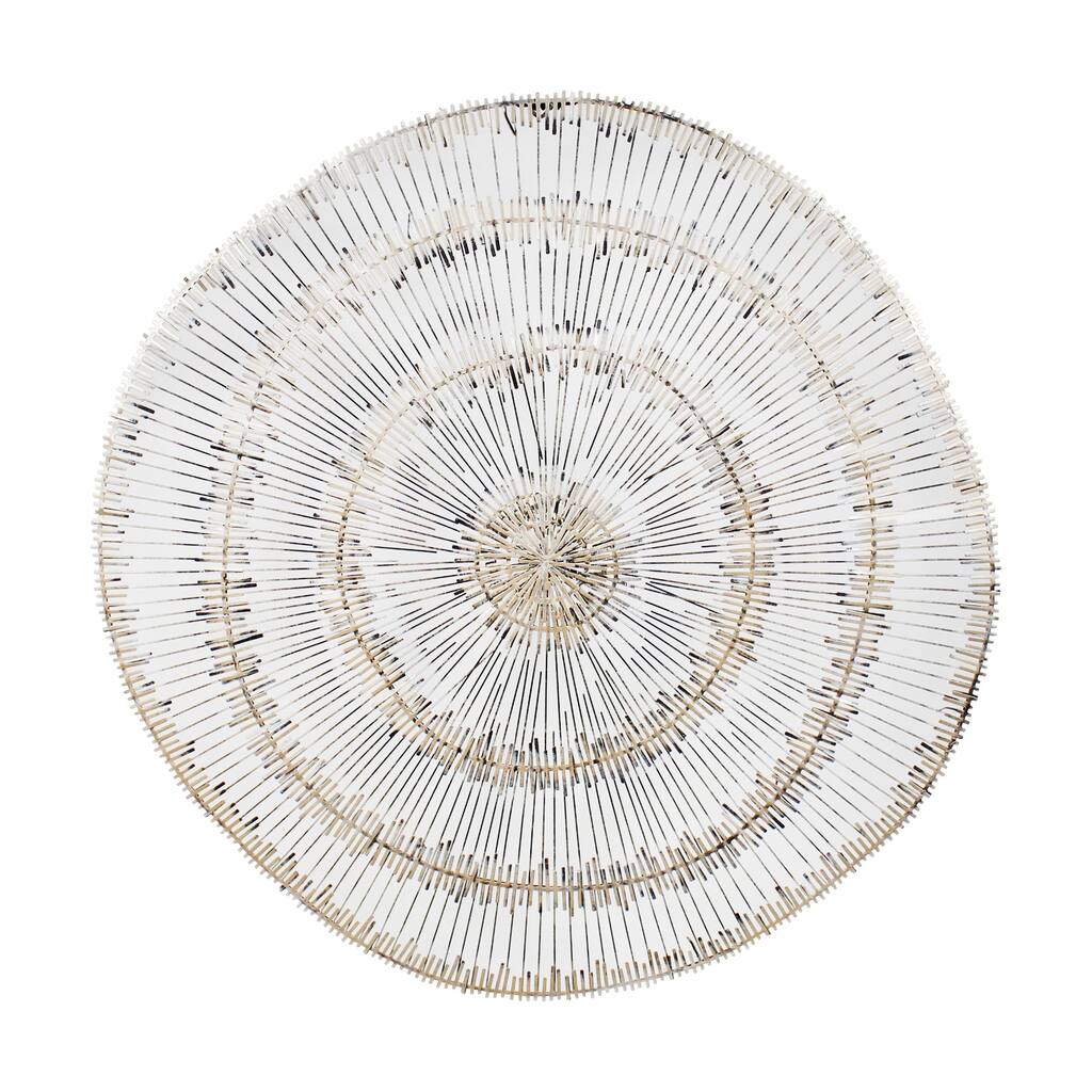 Round Shaped Wall Decor with Sunburst Design, Brown