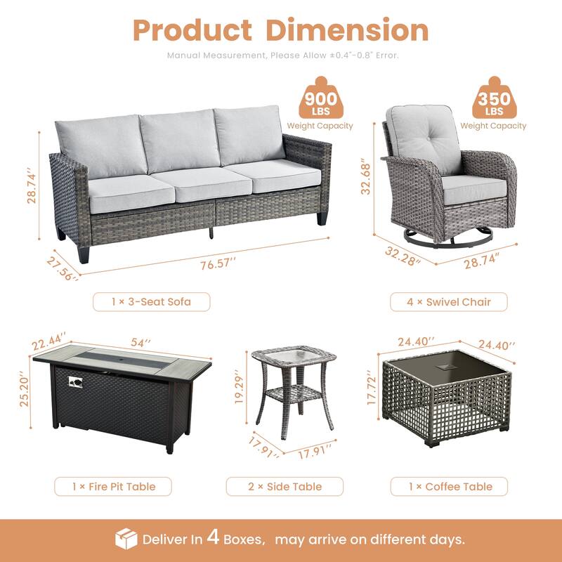 XIZZI Outdoor Patio Furniture Grey Wicker Conversation Seating Set
