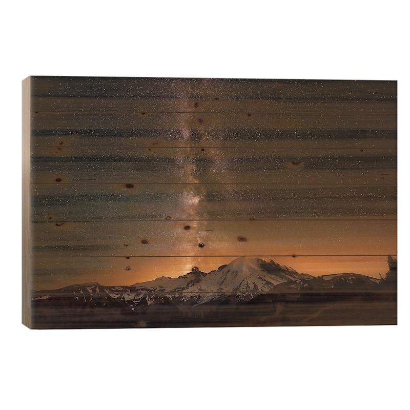 USA, Washington State, Mt. Rainier National Park. Milky Way over Mt. Rainier in summer. Print On Wood by Jaynes Gallery - 26x40x1.5