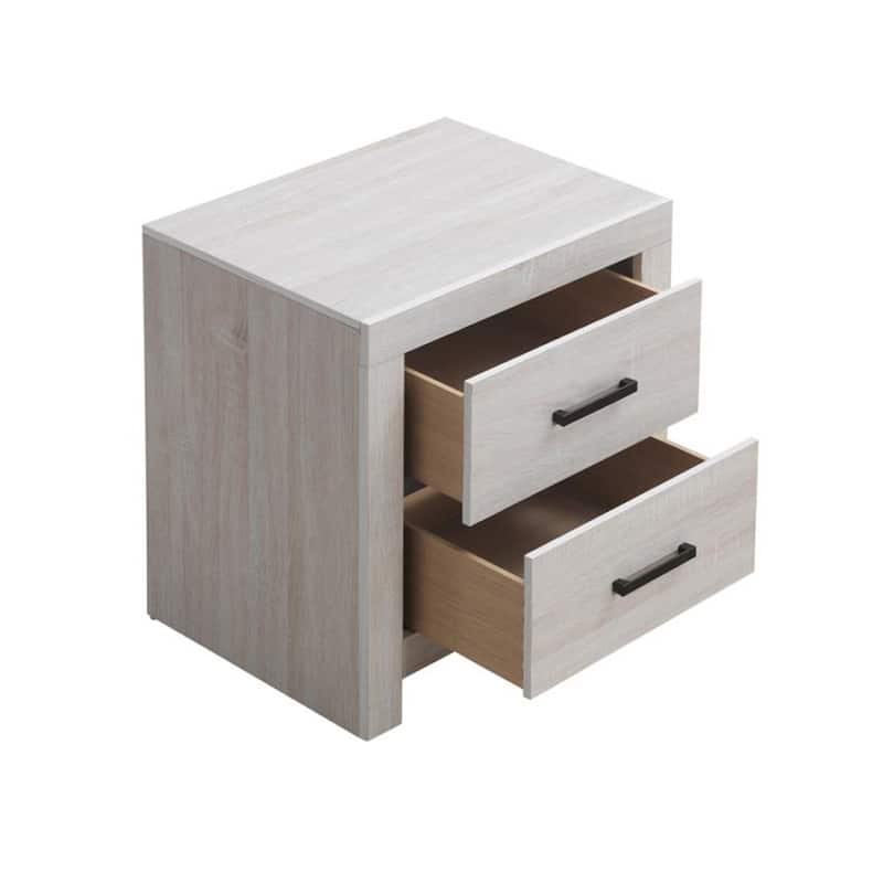 2 Drawers Wood Nightstand in Coastal White