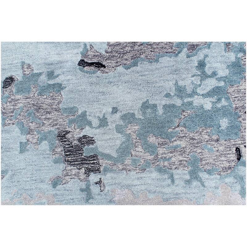 Handmade Emeralda Collection Blue/Tan/Ivory Wool and Viscose Area Rug