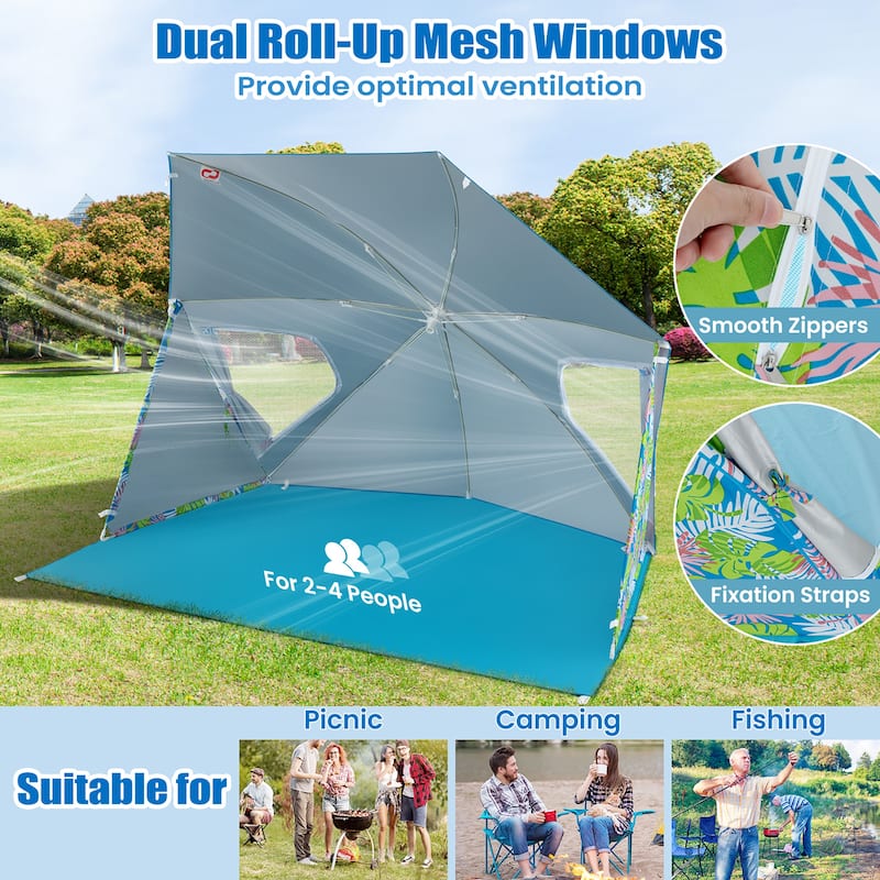 Gymax Convertible Beach Tent for 2-4 People w/ Roll-Up Windows Dual