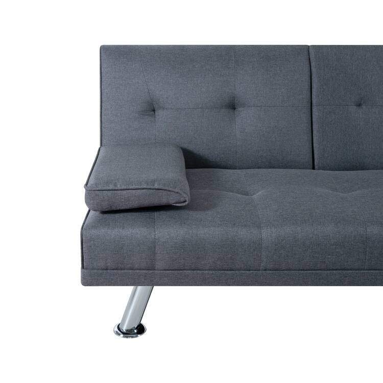 Futon Sofa Bed Couch with Armrest & Cupholders, Faux Leather Sofa Bed Couch Convertible Folding Reclining Small Couch