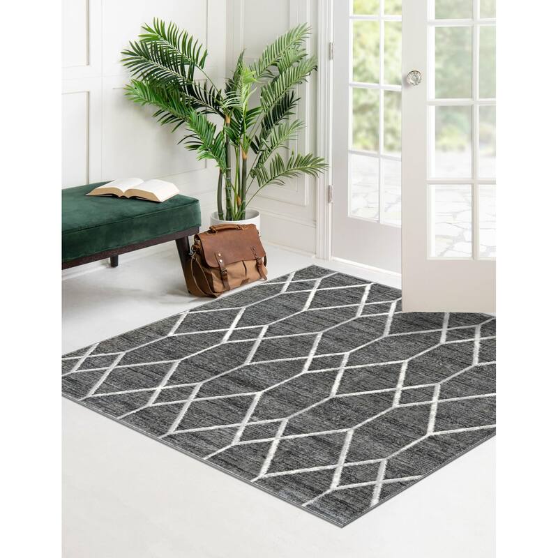 Contemporary Ahora Collection Area Rug - 5'3" Square - Dark Gray
