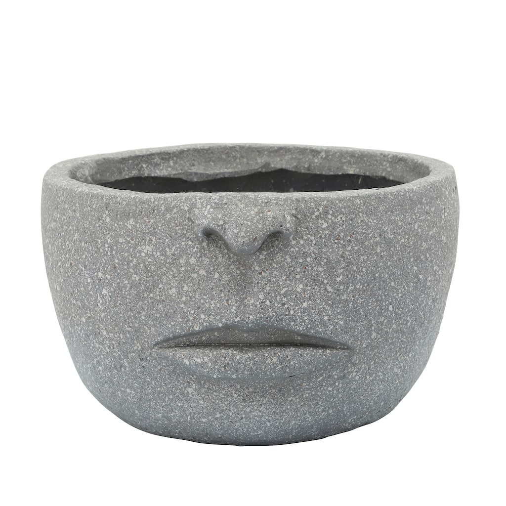 Resin 12" Half-face Planter, Cement 7"H - 12.0" x 12.0" x 7.0"