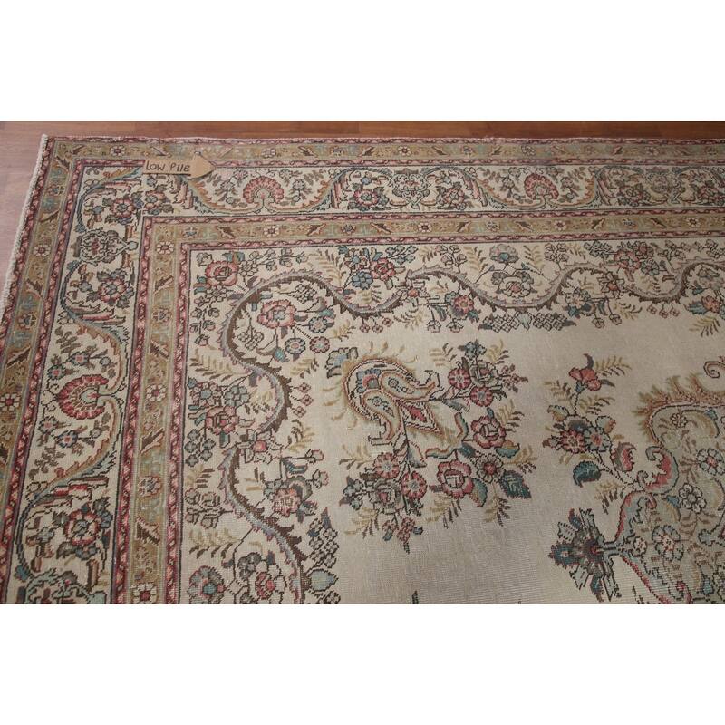 Hand Knotted Oriental 100% Wool Carpet Traditional Medallion Beige & Ivories Tabriz Area Rug - 11' 7'' X 8' 3''