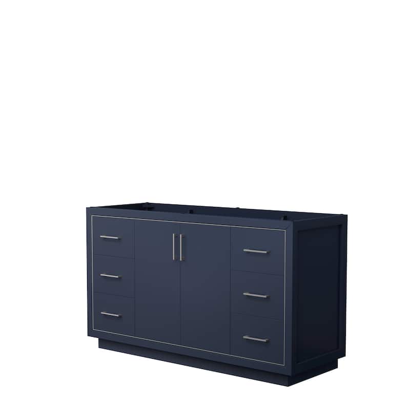 Icon Single Bathroom Vanity Cabinet, No Mirror - 60-Inch Single - Dark Blue, Brushed Nickel Trim, No Top